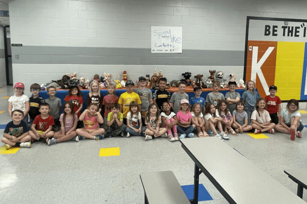 The Cameron Elementary 1st graders are pictured with their stuffed animals that have prosthetics made by them.